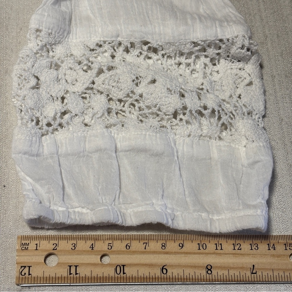 S.R. Fashion Crochet lace white top 3/4 sleeves 100% cotton crinkle fabric beach - Picture 10 of 12